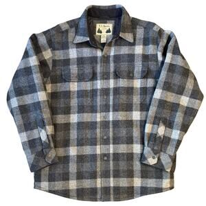 L.L.Bean Wool Shacket Quilt-Lined Flannel Checked Maine Guide Gray Unisex Large